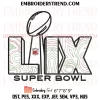 Super Bowl LIX Black Embroidery Design, Super Bowl 2025 Football Machine Embroidery Digitized Pes Files