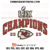 Super Bowl LIX Champions Philadelphia Eagles 2025 Embroidery Design, Super Bowl Champs Machine Embroidery Digitized Pes Files