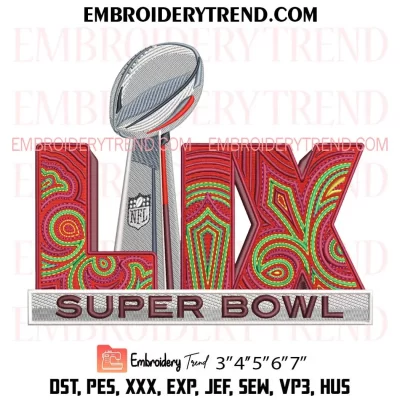 Super Bowl LIX Logo Embroidery Design, Super Bowl 2025 Machine Embroidery Digitized Pes Files