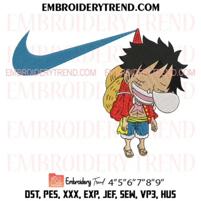 Swoosh Luffy Stuck Embroidery Design, One Piece Anime Machine Embroidery Digitized Pes Files