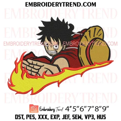 Swoosh Luffy Angry Embroidery Design, Anime One Piece Machine Embroidery Digitized Pes Files