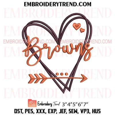 Cleveland Browns Heart Embroidery Design, NFL Cleveland Browns Machine Embroidery Digitized Pes Files