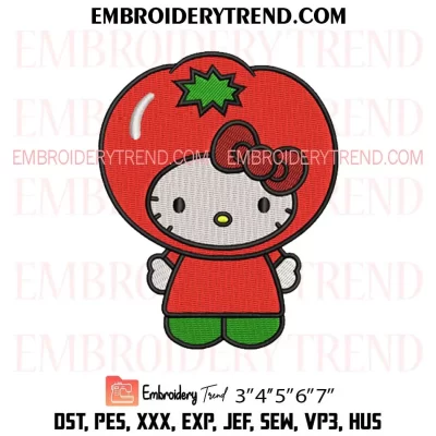 Hello Kitty Tomato Embroidery Design, Fruits Hello Kitty Machine Embroidery Digitized Pes Files