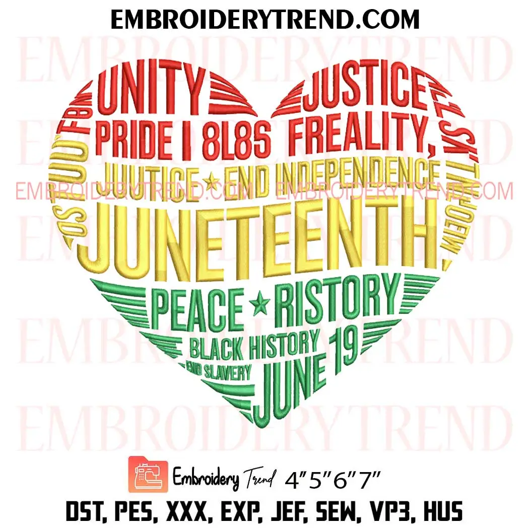 Juneteenth Heart Embroidery Design, Freedom Justice Black History Machine Embroidery Digitized Pes Files Juneteenth Heart Embroidery Design, Freedom Justice Black History Machine Embroidery Digitized Pes Files
