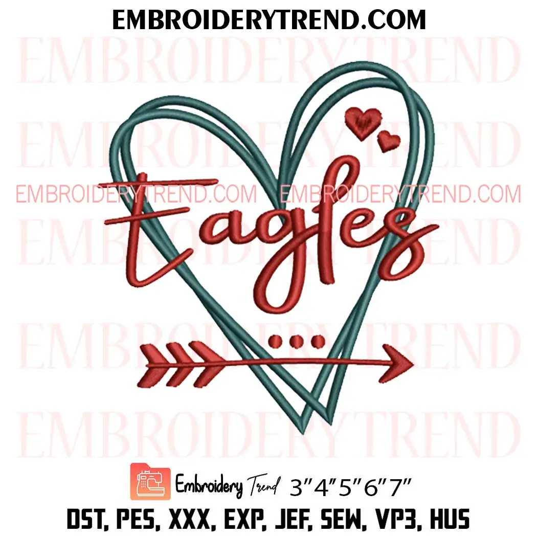 Philadelphia Eagles Heart Embroidery Design, NFL Eagles Machine Embroidery Digitized Pes Files Philadelphia Eagles Heart Embroidery Design, NFL Eagles Machine Embroidery Digitized Pes Files