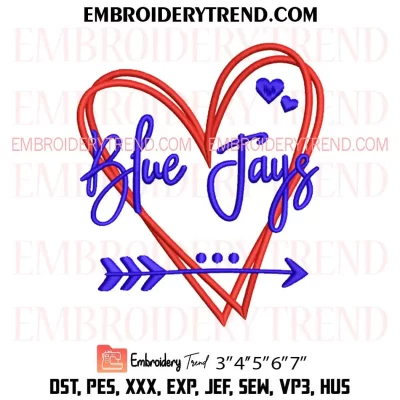 Toronto Blue Jays Heart Embroidery Design, MLB Toronto Blue Jays Machine Embroidery Digitized Pes Files