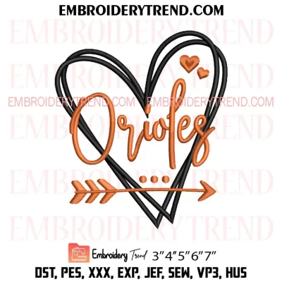 Baltimore Orioles Heart Embroidery Design, MLB Orioles Machine Embroidery Digitized Pes Files