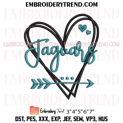 Jacksonville Jaguars Heart Football Embroidery Design, NFL Jaguars Machine Embroidery Digitized Pes Files