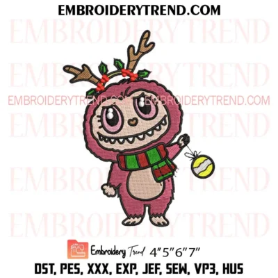 Labubu Christmas Embroidery Design, Gift LabuBu Merry Christmas Machine Embroidery Digitized Pes Files