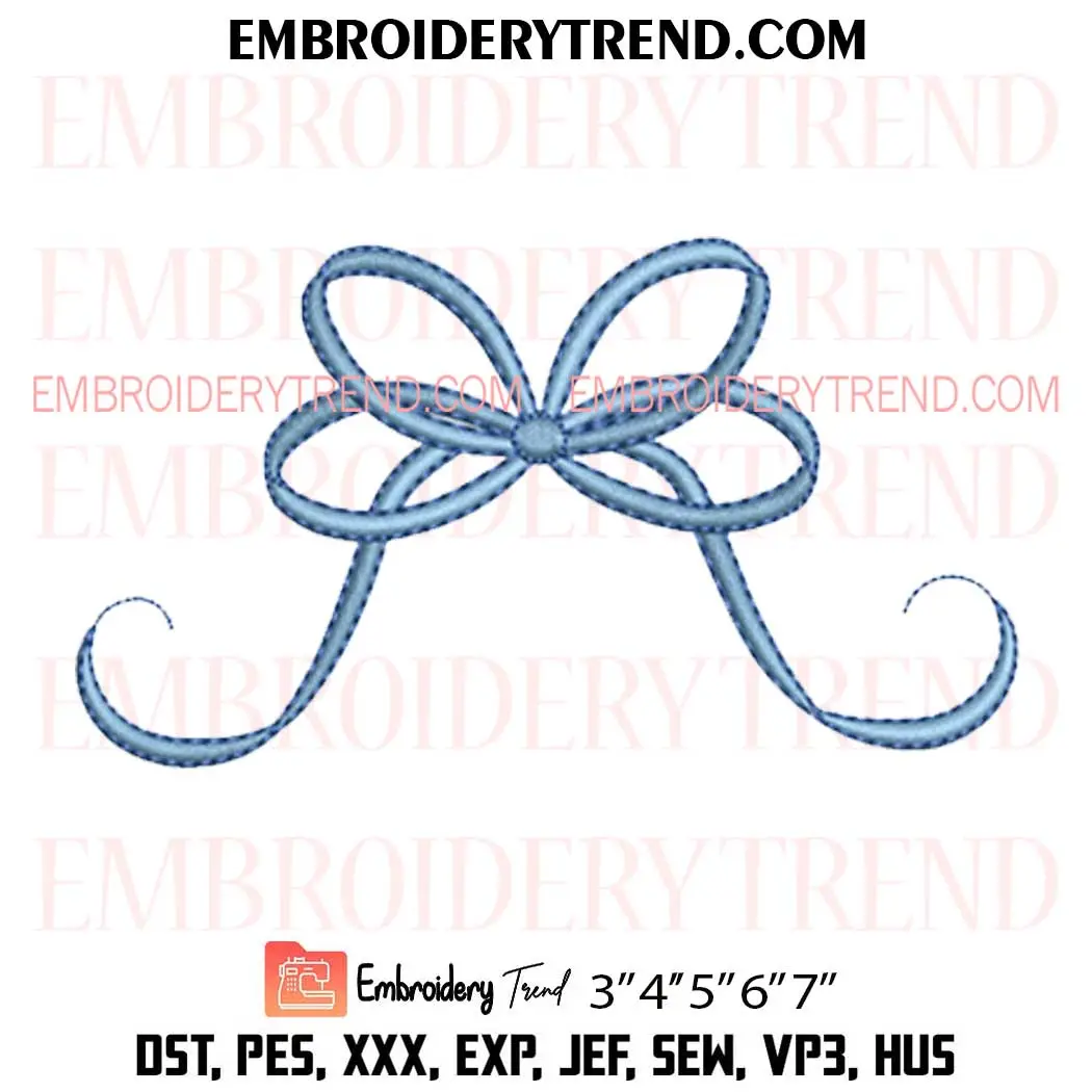 Light Blue Bow Embroidery Design, Bow Mini Machine Embroidery Digitized Pes Files Light Blue Bow Embroidery Design, Bow Mini Machine Embroidery Digitized Pes Files