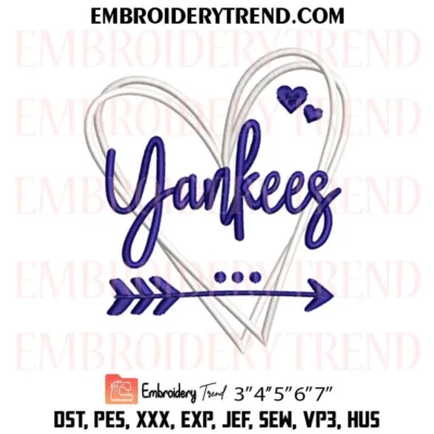 New York Yankees Heart Embroidery Design, MLB Yankees Machine Embroidery Digitized Pes Files