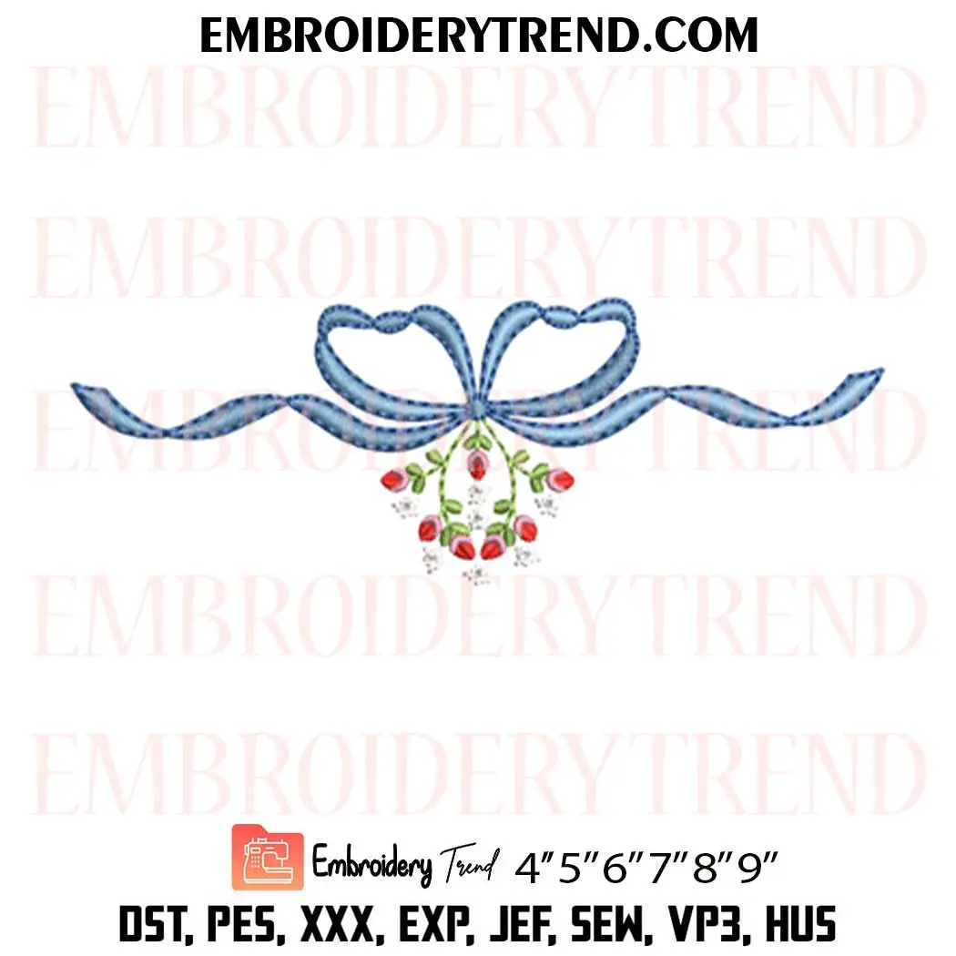 Ribbon Bow Floral Embroidery Design, Cute Bow Machine Embroidery Digitized Pes Files Ribbon Bow Floral Embroidery Design, Cute Bow Machine Embroidery Digitized Pes Files