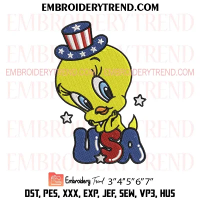 Tweety Bird Usa Embroidery Design, Tweety Bird 4th of July Machine Embroidery Digitized Pes Files