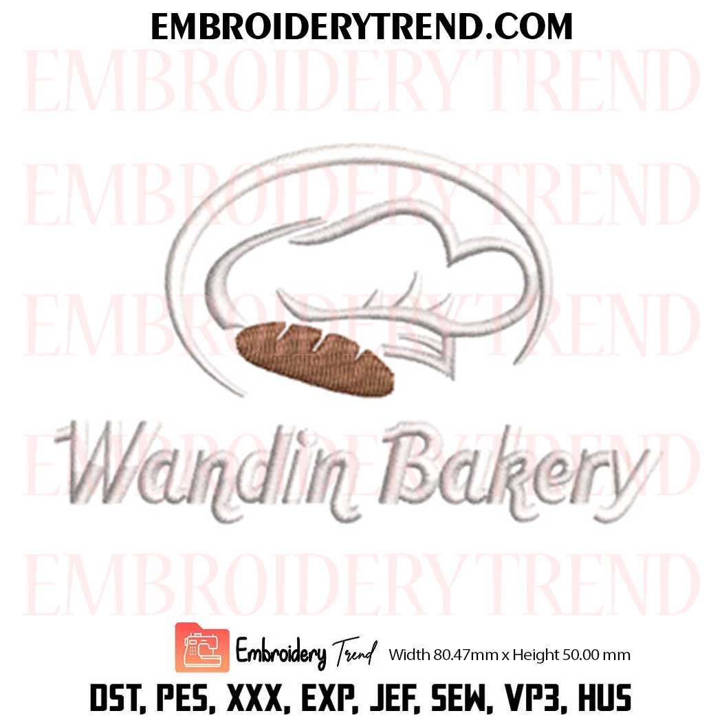 Wandin Bakery Embroidery Design, Custom Machine Embroidery Digitized Pes Files Wandin Bakery Embroidery Design, Custom Machine Embroidery Digitized Pes Files