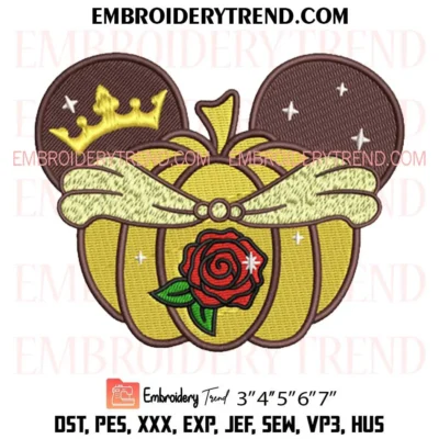 Belle Beauty Princess Pumpkin Mouse Head Embroidery Design, Disney Halloween Machine Embroidery Digitized Pes Files
