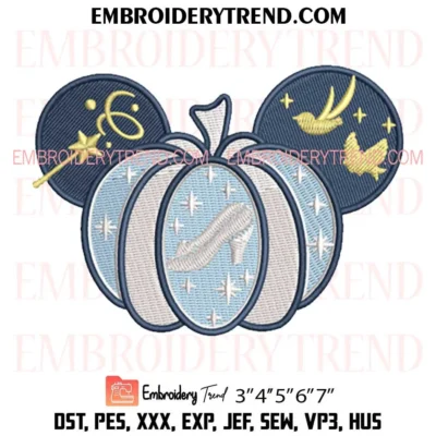 Cinderella Princess Pumpkin Mouse Head Embroidery Design, Disney Halloween Machine Embroidery Digitized Pes Files