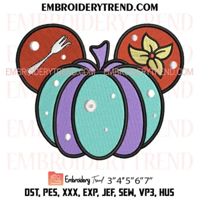 Little Mermaid Princess Pumpkin Mouse Head Embroidery Design, Disney Halloween Machine Embroidery Digitized Pes Files