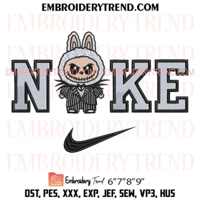 Nike Jack Skellington Labubu Embroidery Design, Halloween Jack Skellington Machine Embroidery Digitized Pes Files