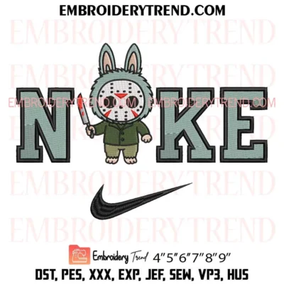 Nike Jason Voorhees Labubu Embroidery Design, Labubu Voorhees Knife Machine Embroidery Digitized Pes Files