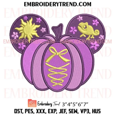 Rapunzel Princess Pumpkin Mickey Embroidery Design, Disney Halloween Machine Embroidery Digitized Pes Files
