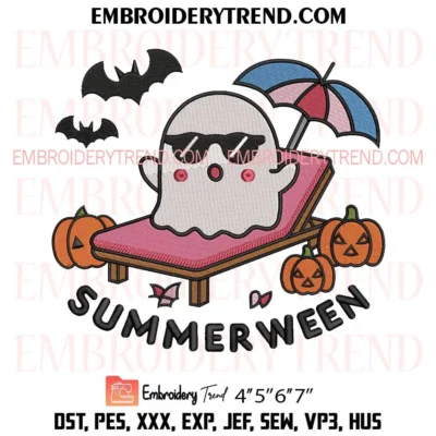Summerween Summer Ghost Halloween Embroidery Design, Cute Ghost Machine Embroidery Digitized Pes Files