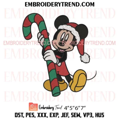 Mickey Santa with Candy Cane Embroidery Design, Disney Mouse Christmas PES Design File