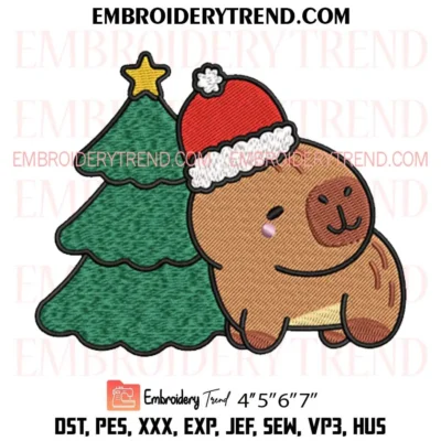 Capybara Christmas Embroidery Design, Cute Capybara Pes Design File