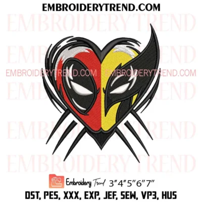 Deadpool and Wolverine Heart Logo Embroidery Design, Marvel Hero Fusion Pes Design File