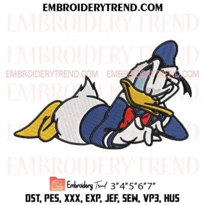 Donald Duck Relaxing Pose Embroidery Design, Disney Donald Duck Pes Design File