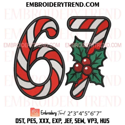 67 Candy Canes Christmas Embroidery Design, Xmas Six Seven Funny Pes Design File