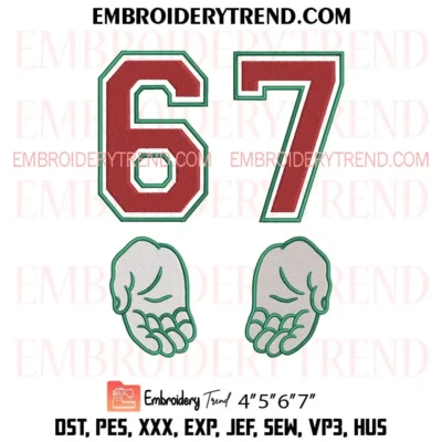Christmas 67 Hands Embroidery Design, Six Seven 6 7 Meme Pes Design File