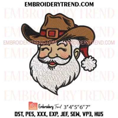 Cowboy Santa Face Embroidery Design, Funny Santa Xmas Pes Design File