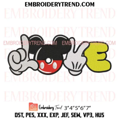 Mickey Love Embroidery Design, Valentine Disney Pes Design File