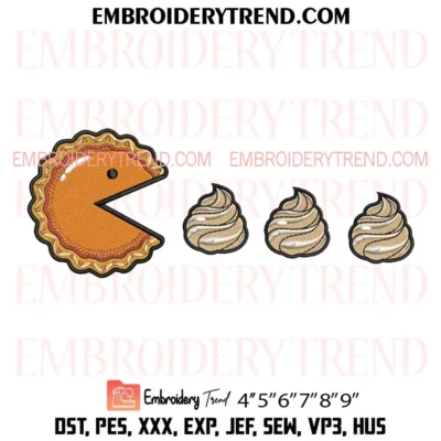 Thanksgiving Pumpkin Pie Pac-Man Embroidery Design, Pac Man Funny Pes Design File