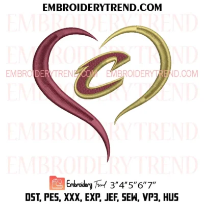 Heart Cleveland Cavaliers NBA Embroidery Design, Basketball Lover Pes Design File