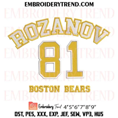 Rozanov 81 Boston Bears Embroidery Design, Hockey Fan Gift Pes Design File