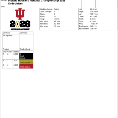 Indiana Hoosiers National Championship 2026 Embroidery Design, College Football Pes Design File 2 Embroidery Files