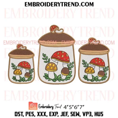Merry Mushroom Canister Embroidery Design, Retro Kitchen Jar Pes Design File