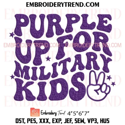 Purple Up Military Kids with Peace Hand Purple Up for Military Kids Embroidery Design, Month of the Military Child Pes Design File