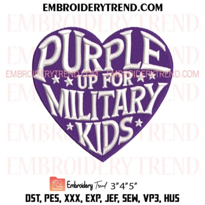 Purple Up for Military Kids Embroidery Design, Heart Purple Up Pes Design File