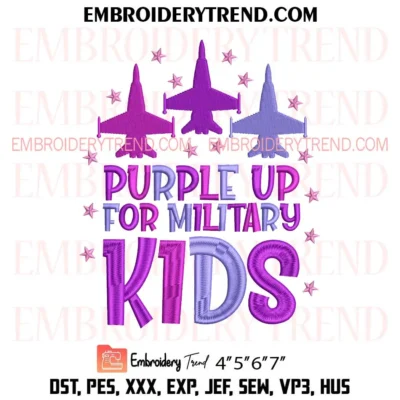 Purple Up for Military Kids with Fighter Jets and Stars Embroidery Design, Military Child Month Pes Design File