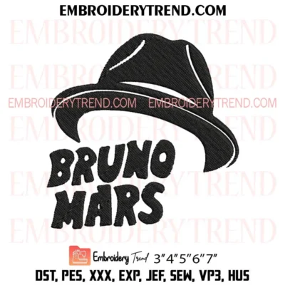 Bruno Mars Fedora Silhouette Embroidery Design, Bruno Mars Hat Pes Design File