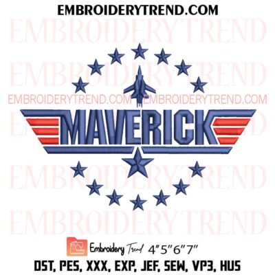 Maverick Embroidery Design, Top Gun Pes Design File
