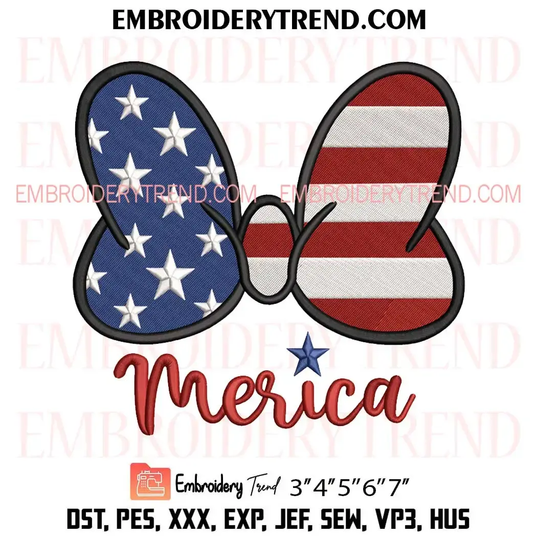 Merica Bow Embroidery Design, USA Flag Bow Pes Design File Merica Bow Embroidery Design, USA Flag Bow Pes Design File