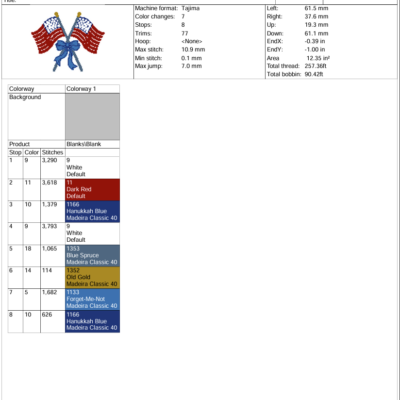 Embroidery design of American flags with a decorative bow, suitable for 4th of July. - design preview