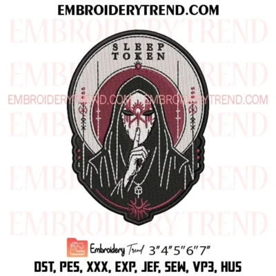 Embroidery design of a dark masked figure inspired by Sleep Token.