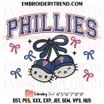 Philadelphia Phillies Hello Kitty Cherries Embroidery Design, Cute Phillies Baseball Bow Pes Design File