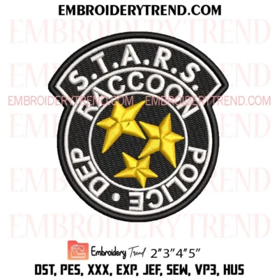 Resident Evil Stars Raccoon Police Embroidery Design, Raccoon Police Department Pes Design File