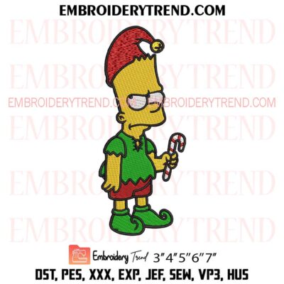 Bart Simpson Christmas Elf Embroidery Design, The Simpsons Pes Design File
