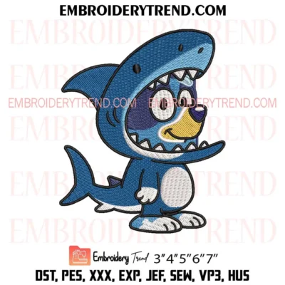 Bluey Shark Costume Embroidery Design, Cute Cartoon Pes Design File